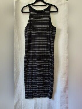 Athleta Black and White Striped Racerback Midi Dress